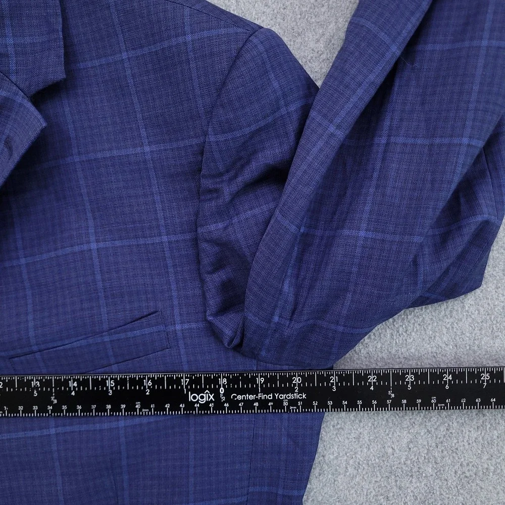 Jos A Bank Blazer Mens 40L Blue Windowpane Lanificio 120s Wool Cerruti Jacket